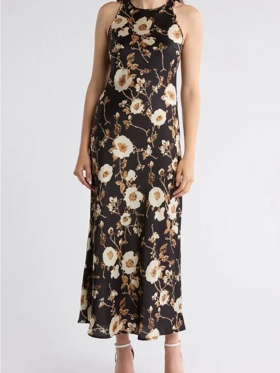 MELLODAY Dresses & Skirts - MELLODAY Black Maxi Dress with Cream & Gold Floral Print